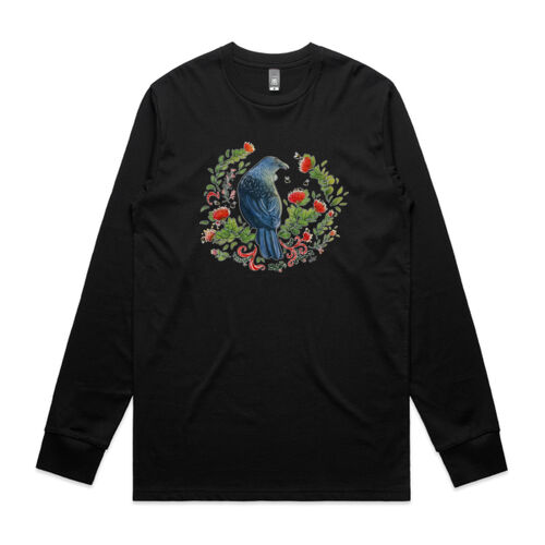 Christmas Party - Tui & Pohutukawa Tree tee NZ native birds - AS Colour Mens Staple Longsleeve Tee Thumbnail