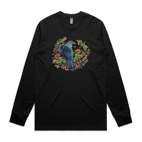 Christmas Party - Tui & Pohutukawa Tree tee NZ native birds - AS Colour Mens Staple Longsleeve Tee Thumbnail